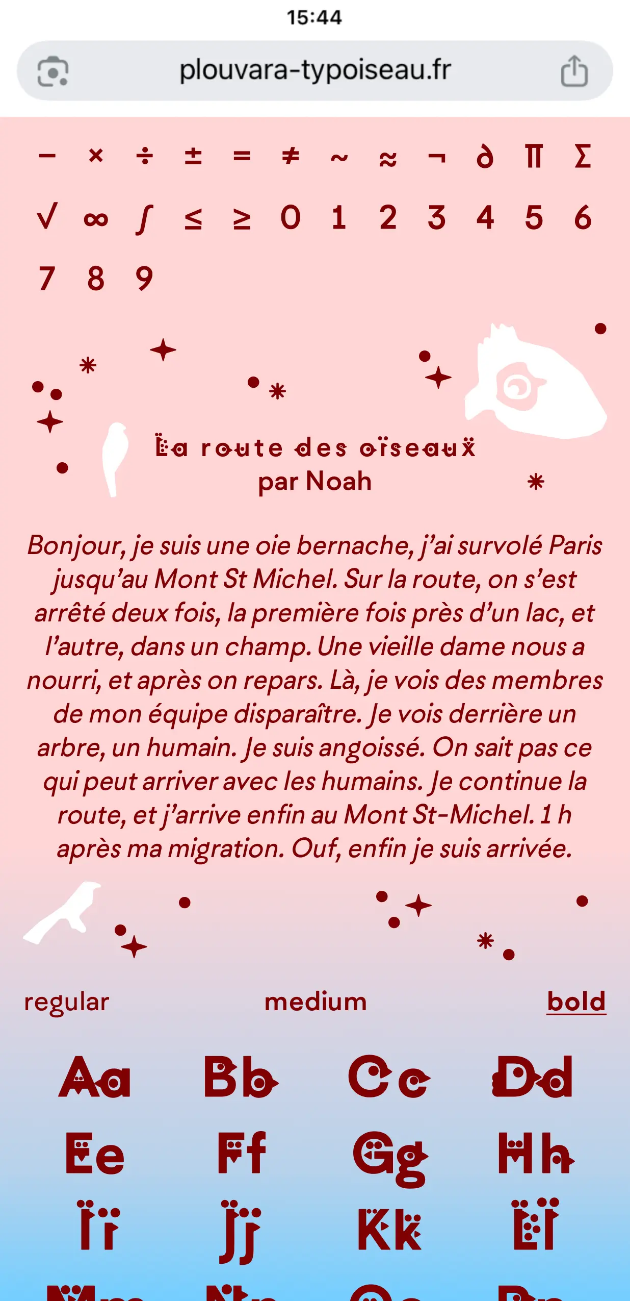Site specimen typgraphique mobile